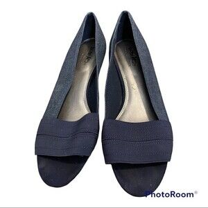 Denim Peep Toe Wedge Size 9